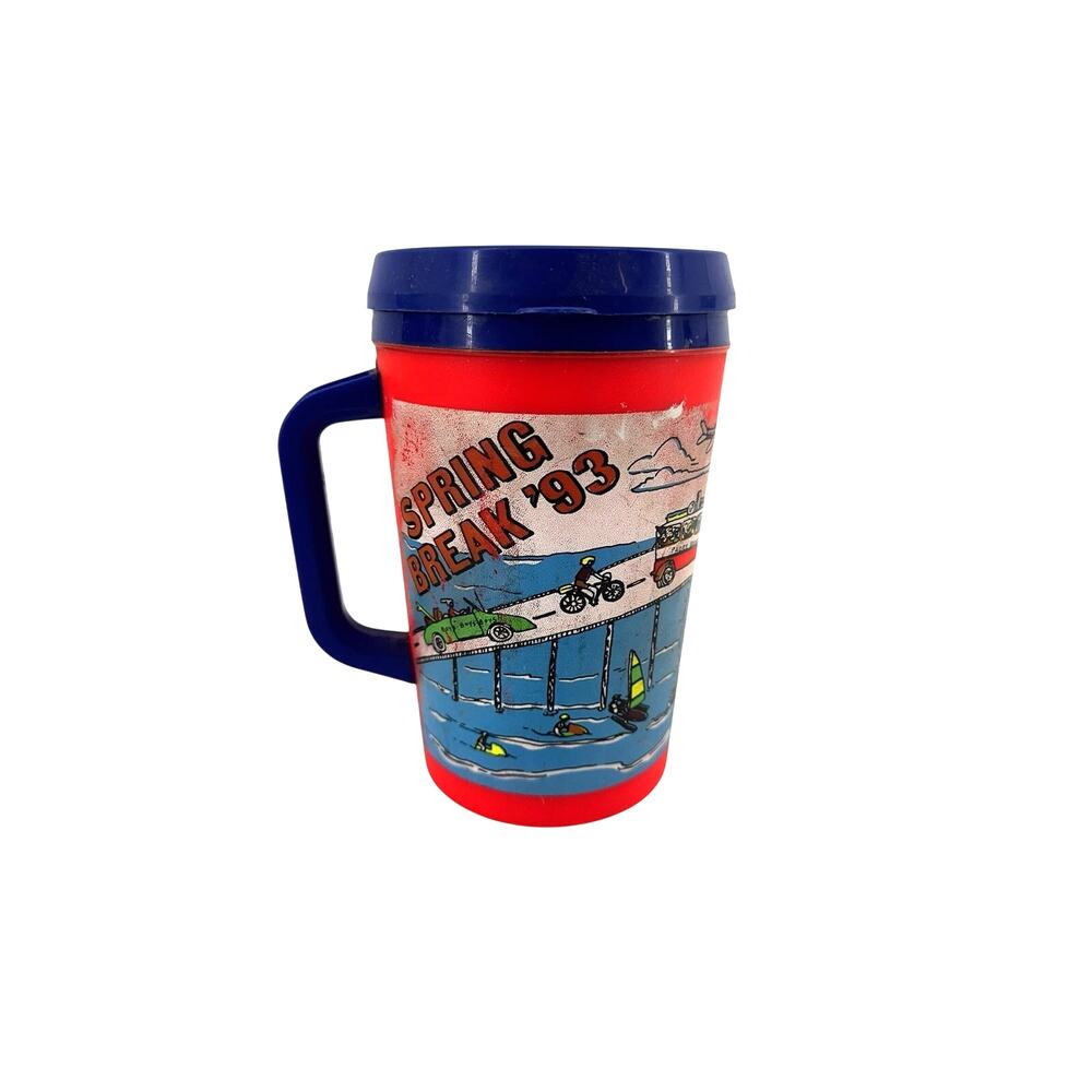 Spring Break 1993 Aladdin Travel Mug Big Lid Cup South Padre Island TX McDonalds